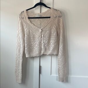 Cream Knit Button-Up Cardigan with matching skirt set